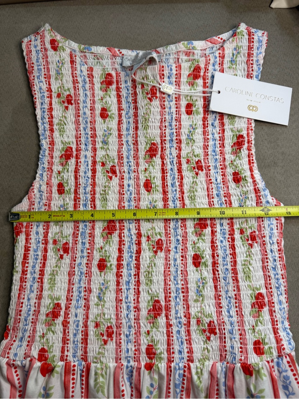 NWT Caroline Constas White Maxi Dress with Red Floral & Blue Stripe - Size Small - Picture 3 of 5